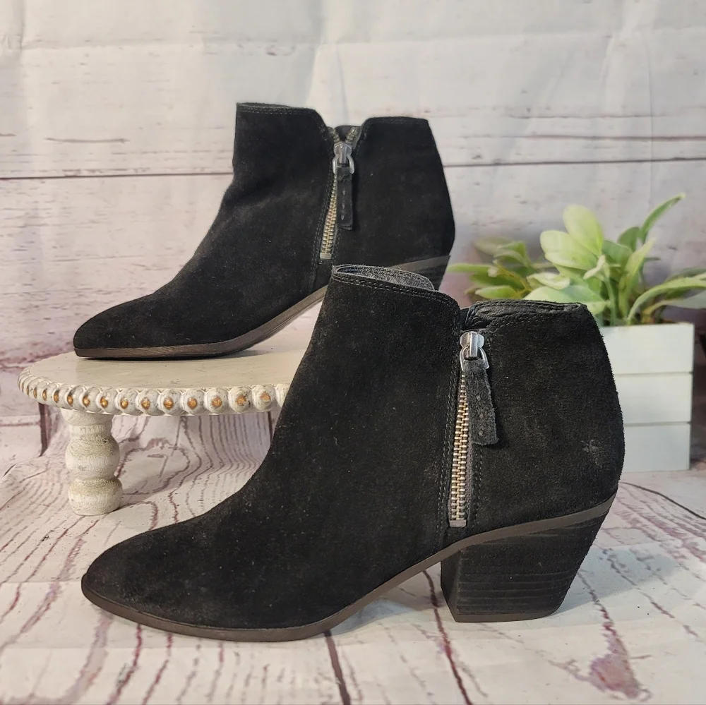 Frye Judith Black Suede Double Zip Bootie Size 8.5M